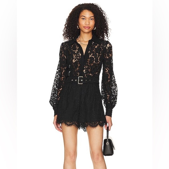 Generation Love Dresses & Skirts - NWT Generation Love Quinn Lace Romper Long Sleeve Black